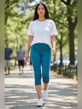 Lululemon Teal Crop Leggings High Rise Capri Athletic Yoga Pants Women Size 4
